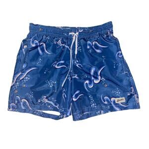 Bather Swim Trunks‎ 5in Mens Small Shorts Mesh Lined Drawstrings Print Blue